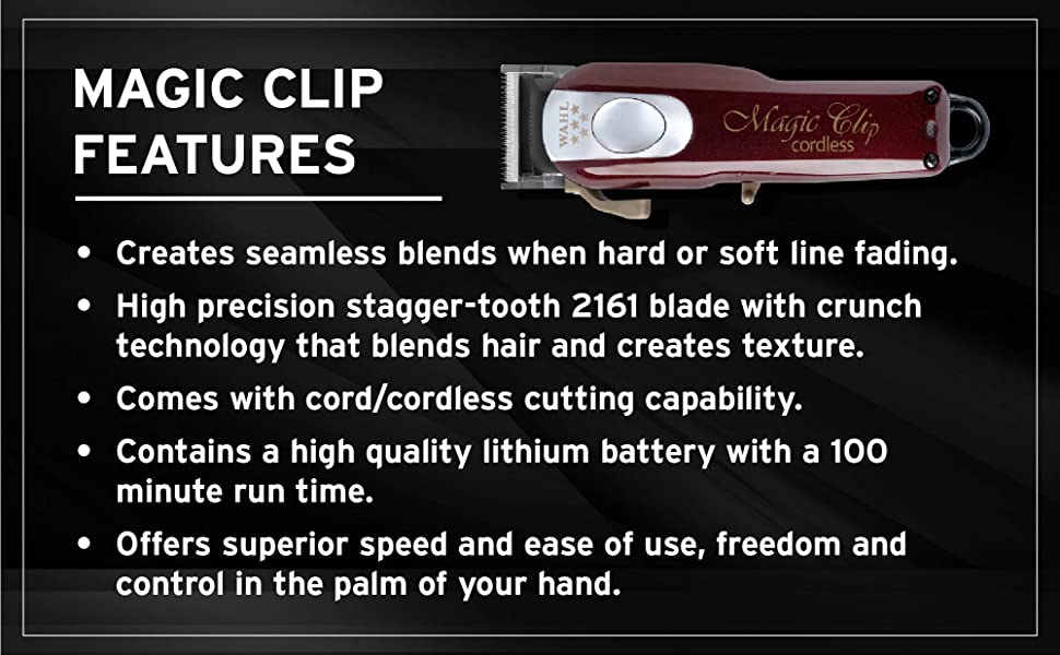 Wahl Professional 5 Star Cordless Magic Clip Hair Clipper with 100+ Minute  Run Time for Professional Barbers and Stylists